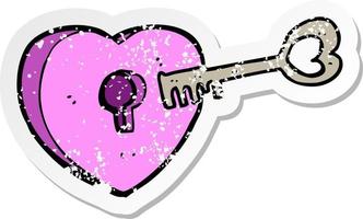 retro distressed sticker of a cartoon heart with keyhole vector