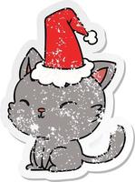 pegatina angustiada de navidad caricatura de gato kawaii vector