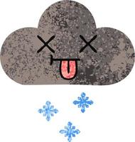 retro illustration style cartoon storm snow  cloud vector