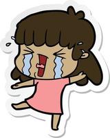 sticker of a cartoon woman in tears vector