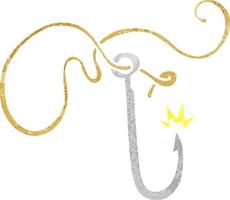 retro cartoon doodle of a sharp fishing hook vector