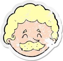 retro distressed sticker of a cartoon man with mustache vector