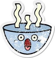 distressed sticker of a cute cartoon bowl of hot soup vector