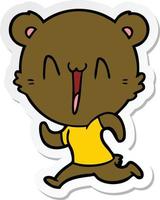 sticker of a running bear cartoon vector