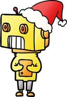 gradient cartoon of a robot wearing santa hat vector