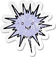 retro distressed sticker of a cartoon sea urchin vector