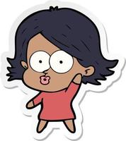 sticker of a cartoon girl pouting vector