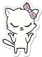 sticker of a cute cartoon cat with bow vector