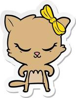 sticker of a cute cartoon cat with bow vector