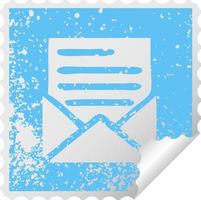 distressed square peeling sticker symbol letter and envelope vector