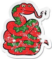 distressed sticker of a cartoon snake vector