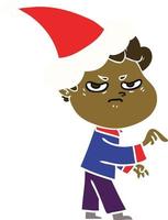 flat color illustration of a angry man wearing santa hat vector