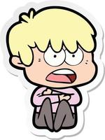 sticker of a worried cartoon boy vector