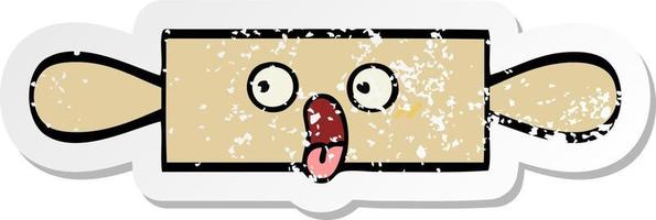 distressed sticker of a cute cartoon rolling pin vector