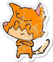 distressed sticker of a cartoon friendly fox vector