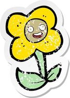 retro distressed sticker of a cartoon flower vector