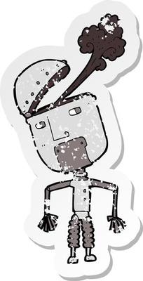 retro distressed sticker of a cartoon funny robot