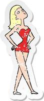 retro distressed sticker of a cartoon woman in party dress vector