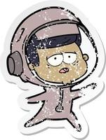 distressed sticker of a cartoon tired astronaut vector