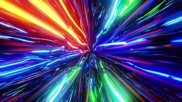 voando dentro de cabos ópticos multicoloridos. animação infinitamente em loop.