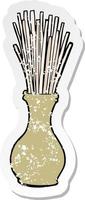 retro distressed sticker of a cartoon reeds in vase vector