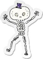 retro distressed sticker of a cartoon dancing skeleton vector
