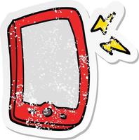 distressed sticker of a cartoon mobile phone vector