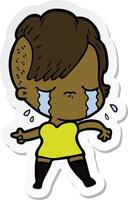 sticker of a cartoon crying girl vector