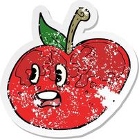 retro distressed sticker of a cartoon apple vector