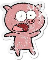 pegatina angustiada de un cerdo de dibujos animados gritando vector