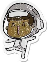 distressed sticker of a dancing cartoon astronaut vector