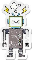 distressed sticker of a cute cartoon robot vector