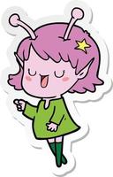 sticker of a happy alien girl cartoon vector