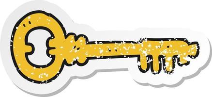 retro distressed sticker of a cartoon key vector