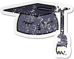 distressed sticker of a cute cartoon graduation hat vector