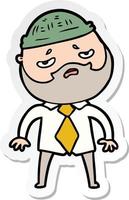 sticker of a cartoon worried man with beard vector