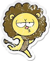 distressed sticker of a cartoon running lion vector