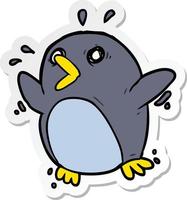 sticker of a cartoon frightened penguin vector