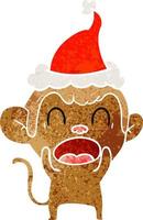 shouting retro cartoon of a monkey wearing santa hat vector