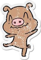 pegatina angustiada de un cerdo borracho de dibujos animados vector
