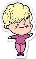 sticker of a cartoon frustrated woman vector