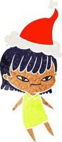 retro cartoon of a woman wearing santa hat vector