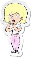 retro distressed sticker of a cartoon shocked woman vector