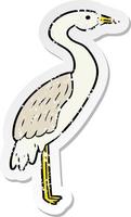 distressed sticker of a cartoon stork vector