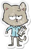 distressed sticker of a bored cartoon cat taking survey vector