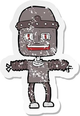 retro distressed sticker of a cartoon robot