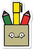 sticker of a cute cartoon pencil pot vector