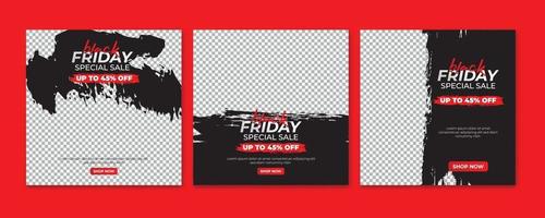 Black Friday Grunge social media post template. fashion social media post. set of grunge social media templates vector