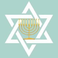 Hanukka poster with traditional Jewish Menorah candle and star of David.  Vector template for greeting card, banner, invitation, flyer, etc.