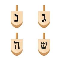 conjunto de iconos de dreidels de hanukkah. ilustración vectorial hanukkah dreidels con sus letras del alfabeto hebreo. vector